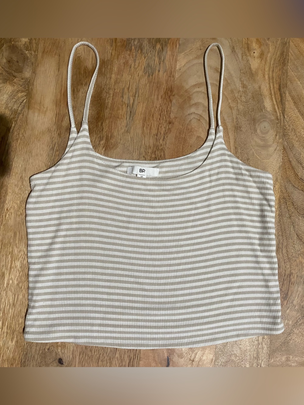bp Striped Ribbed Cropped Tank in Taupe and White